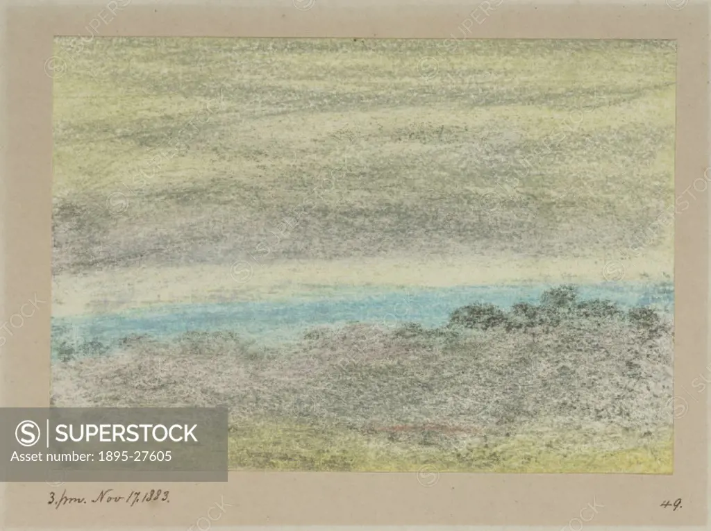 Study of the sky in chalk and crayon by John Sanford Dyason. One of a series of 18 drawings studying the chromatics of the sky and weather conditions,...