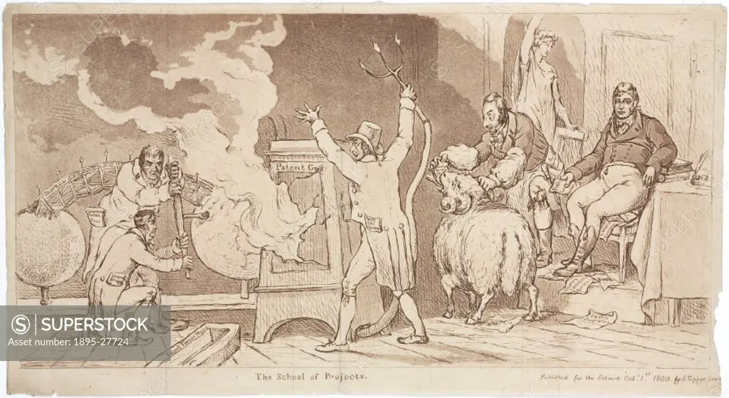 Etching and aquatint by S Tipper for The Satirist´, satirising the flotation of joint stock companies, reflected in three visually parallel projects....