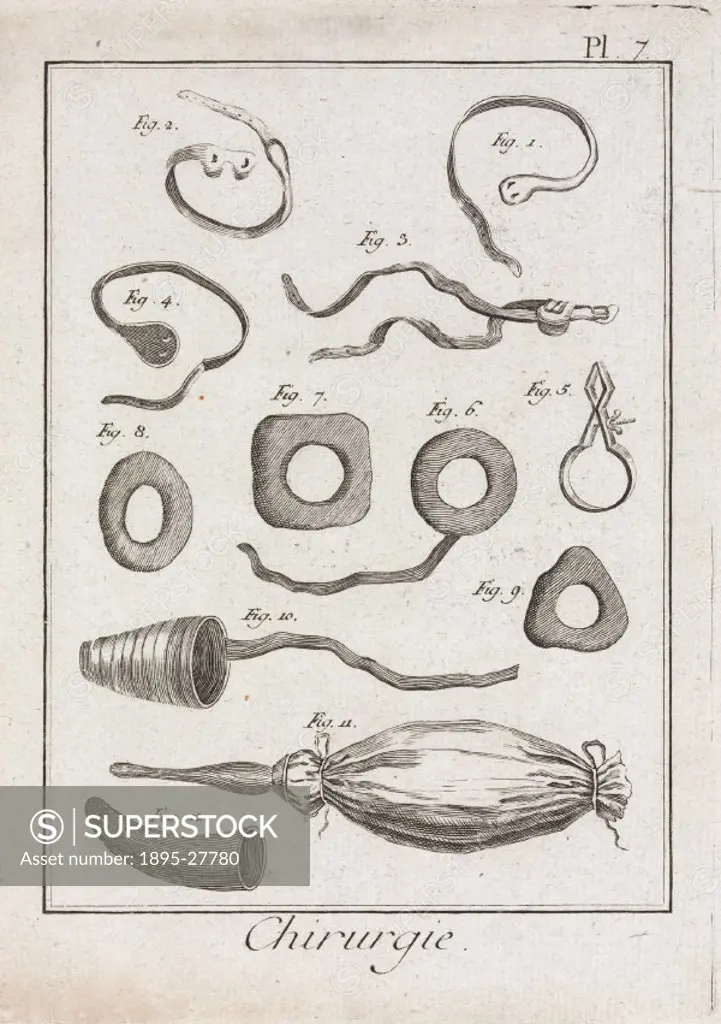 Plate 7 entitled ´Chirurgie´, (Surgery), showing surgical instruments from the 1780 quarto edition of ´La Grande Encyclopedie, ou Dictionnaire Raisonn...