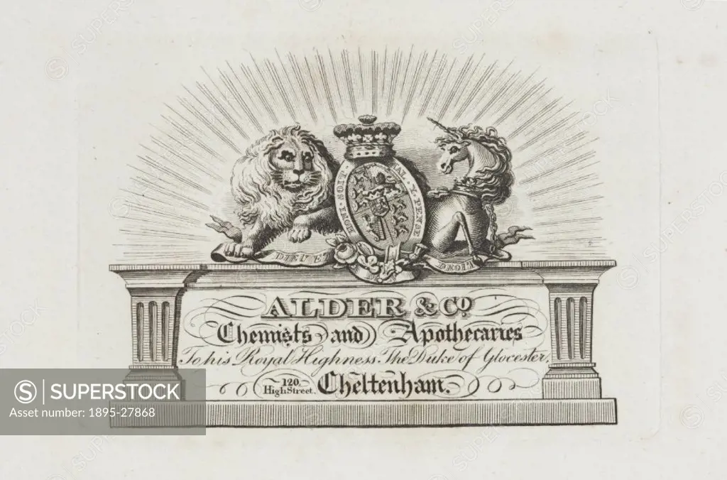 Alder & Co were appointed chemist and apothecary to His Royal Highness the Duke of Gloucester. Their premises were based at 120 High Street in Chelten...