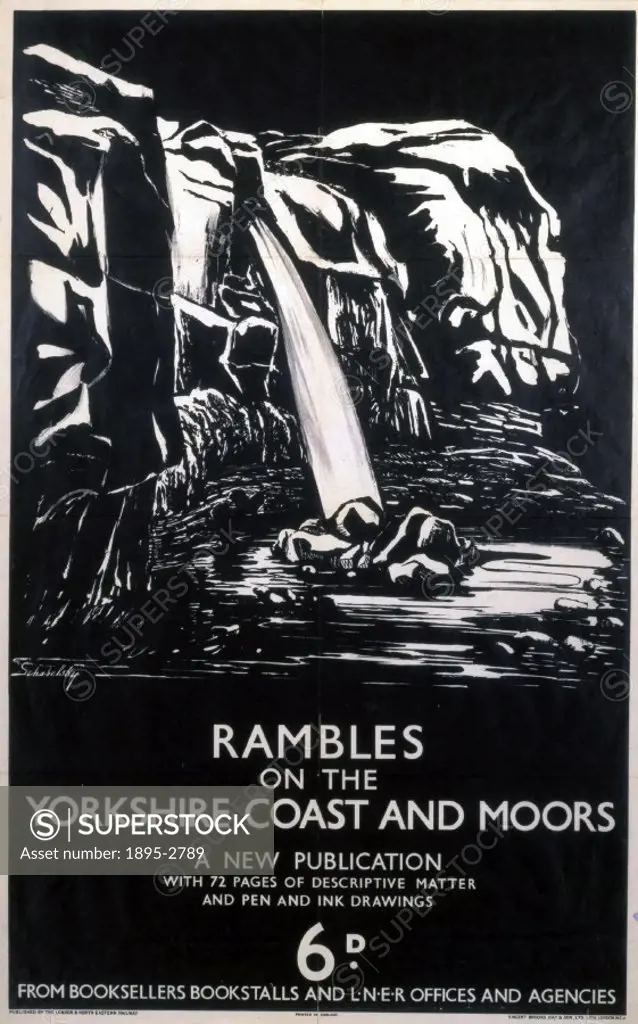 Poster produced for the London & North Eastern Railway (LNER), advertising a new publication illustrated with pen and ink drawings, promoting the feat...
