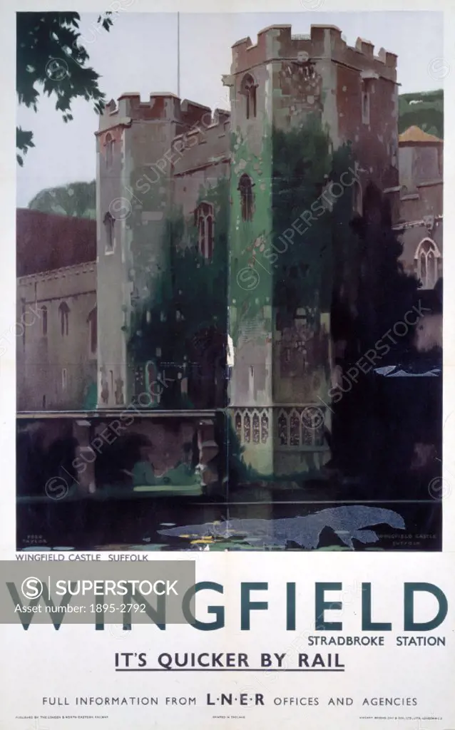 Poster produced for London & North Eastern Railway (LNER) to promote rail travel to Wingfield in Suffolk. Artwork by Fred Taylor (1875-1963), who was ...