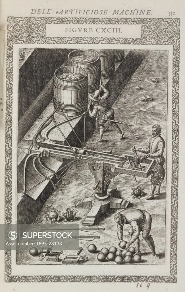 Copper-plate engraving from Le diverse et artificiose machine’ (The various and ingenious machines) by Agostino Ramelli (1531-c 1600) published in Pa...