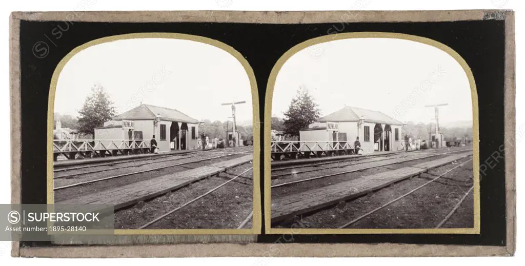 A very early stereoscopic image of Newlay station dating from about 1860. The station, which was build as part of the Midland Railway, was renamed  Ne...