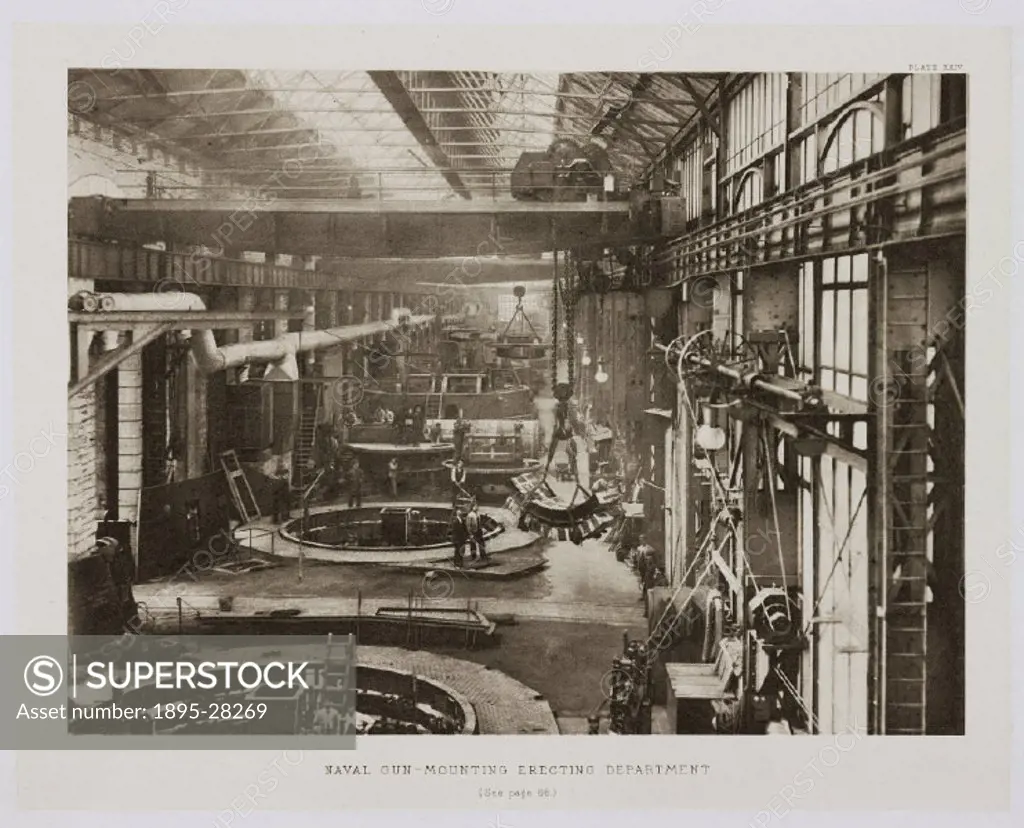 Manufacture of heavy armaments in the Vickers Sheffield factory. In 1897 the Vickers firm bought the Barrow Ship Building Company (BSBC) and Maxim Nor...