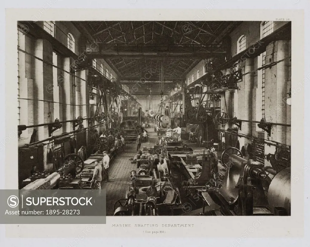 Lathes and other heavy machinery for manufacturing ships components at the Vickers factory in Sheffield. In 1897 the Vickers firm bought the Barrow S...