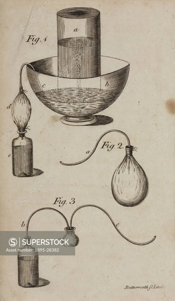 Engraving taken from Directions for impregnating water with fixed air...’ by English clergyman and chemist Joseph Priestley (1733-1804). Published in...
