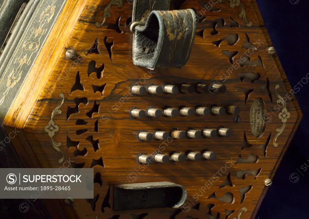 Wheatstone concertina, 1851.Charles Wheatstone (1802-1875), English physicist and inventor, first became known for his work in acoustics, inventing th...