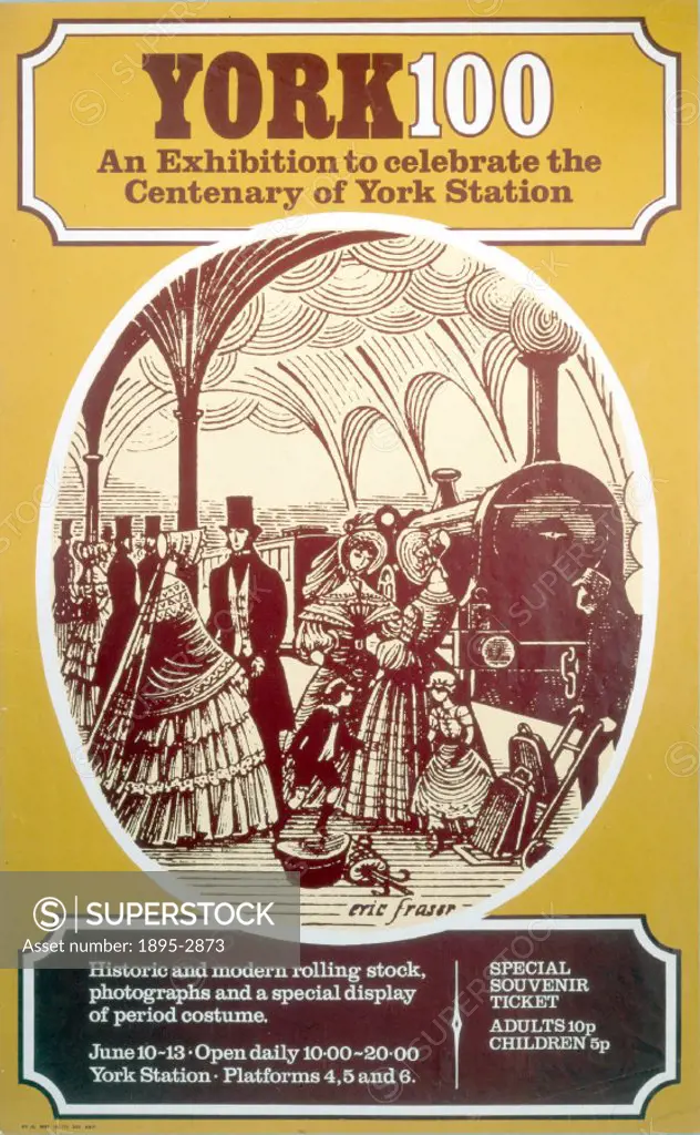 British Rail (Eastern Region) poster, York 100 - An Exhibition to celebrate the Centenary of York Station´. Artwork by Eric Fraser.