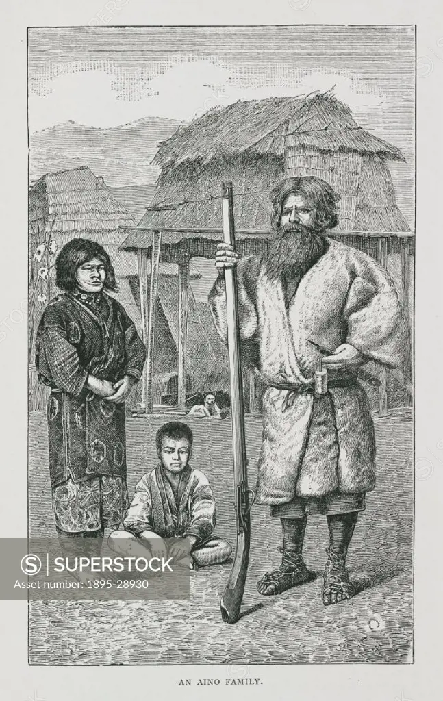 Illustration of Aino or Ainu people, aborigines of Japan, from ´Japan: travels and researches undertaken at the cost of the Prussian government´ by Jo...