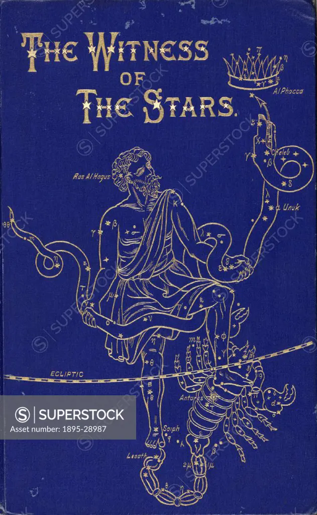 Artwork by Amy Manson based on a drawing by E W Bullinger, showing Opiuchus the Serpent Wrestler, and Scorpius, or Scorpio. Front cover of ´The witnes...