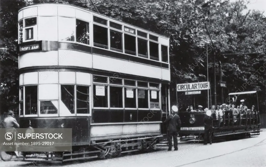 Roelane double deck electric tram, Southport, Merseyside, 1932.