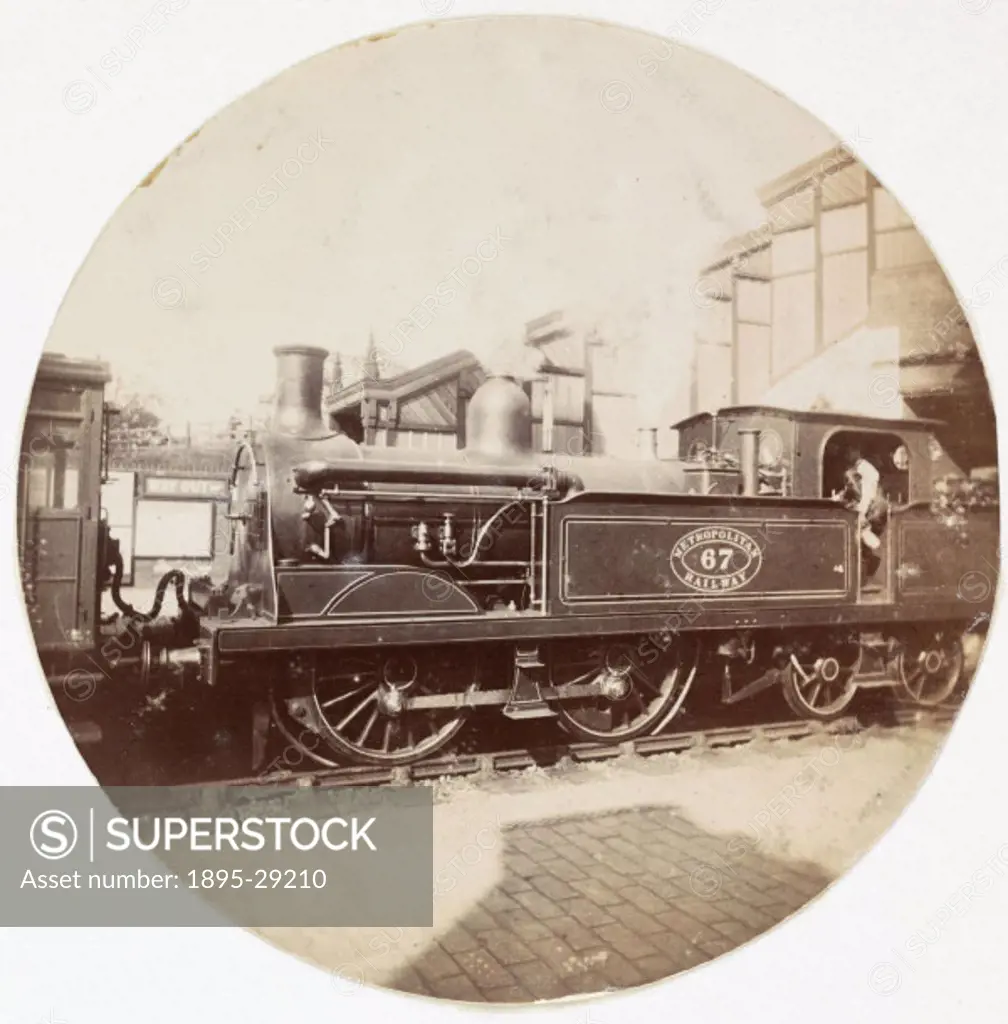 A Kodak circular snapshot photograph of a locomotive of the Metropolitan Railway Company, taken by an unknown photographer in about 1890.  The origins...