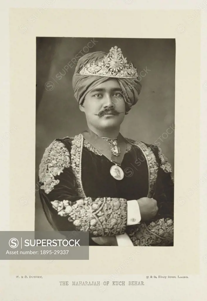 A photographic portrait of Sir Nripendra Narayan Bhup Bahadur, the Maharajah of Kuch Behar (1862-1911), India, taken by W. and D. Downey in 1894.  Thi...