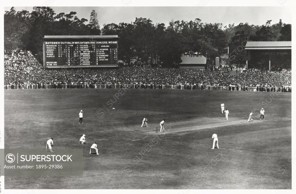 A snapshot photograph of the Third Test between England and Australia in Melbourne, Australia,  taken by an unknown photographer in 1928.  Larwood of ...