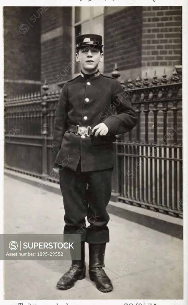 A snapshot photograph of a telegraph boy, taken by an unknown photographer in 1915.   Originally a shooting term, the word ´snapshot´ was first  linke...