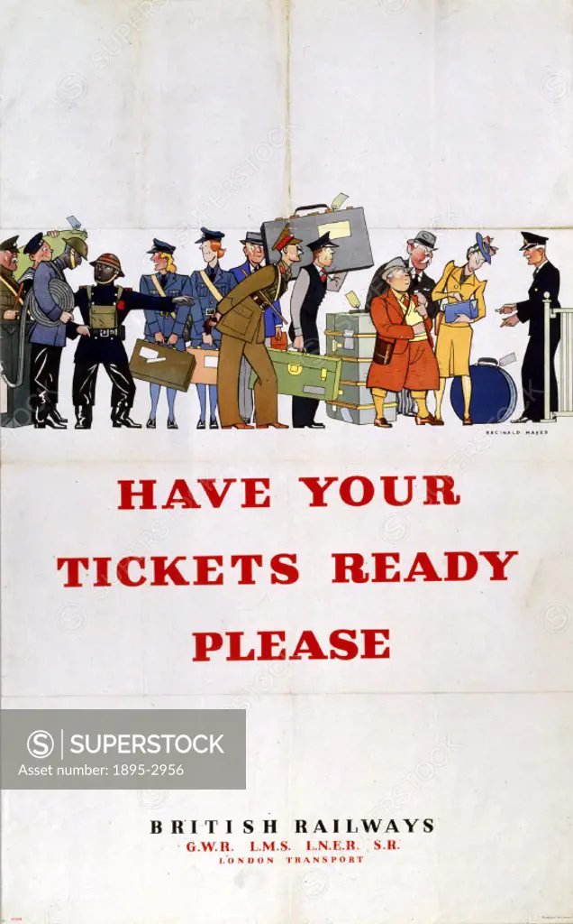 Poster produced for Great Western Railway (GWR), London, Midland & Scottish Railway (LMS), London & North Eastern Railway (LNER), Southern Railway (SR...