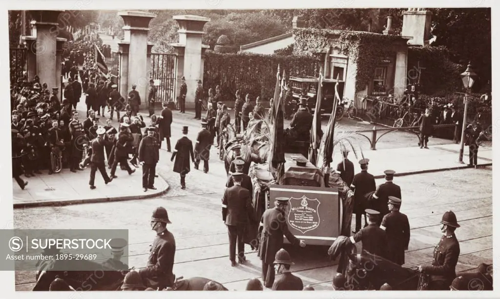 A snapshot photograph of the funeral procession for William Booth (1829-1912) entering Abney Park Cemetery, Stoke Newington, taken by an unknown photo...