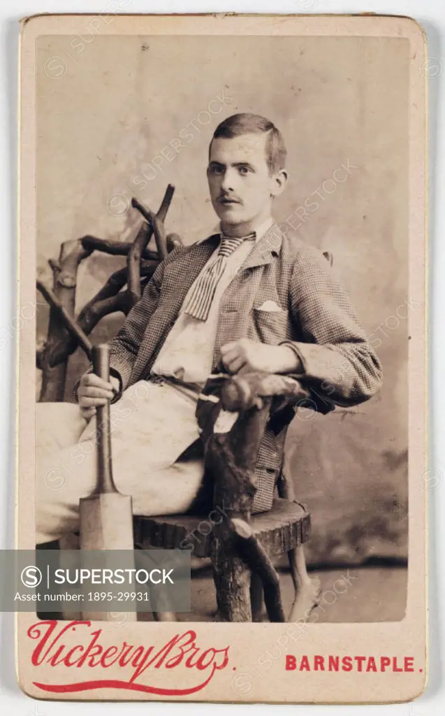 A carte-de-visite of a young sportsman holding a cricket bat, taken at the studio of Vickery Bros,  Barnstaple, Devon, in about 1875.  A carte-de-visi...