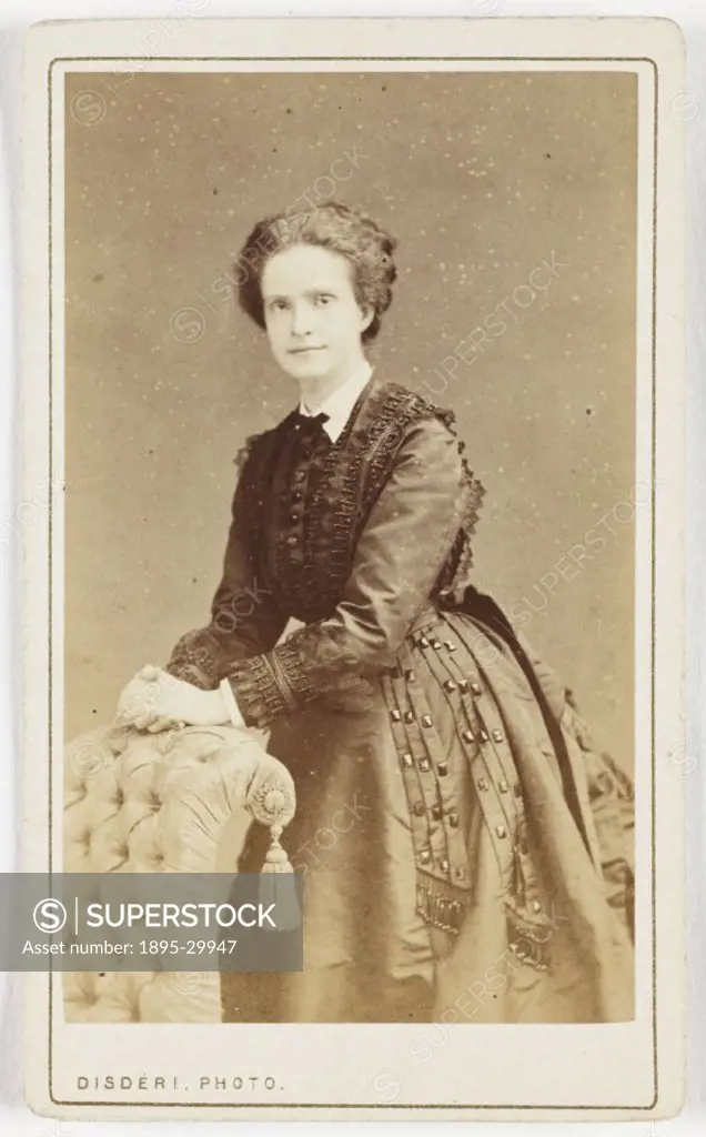 A carte-de-visite portrait of Maria Pia (1847-1911), Queen of Portugal, taken by Disderi (1819-1889)  in about 1865.  A carte-de-visite is a photograp...