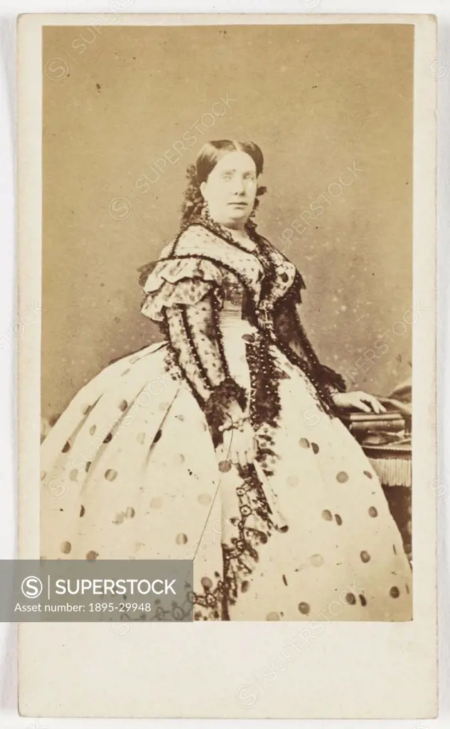 A carte-de-visite portrait of Queen Isabella II of Spain (1803-1904), taken by an unknown photographer in about 1865.  A carte-de-visite is a photogra...