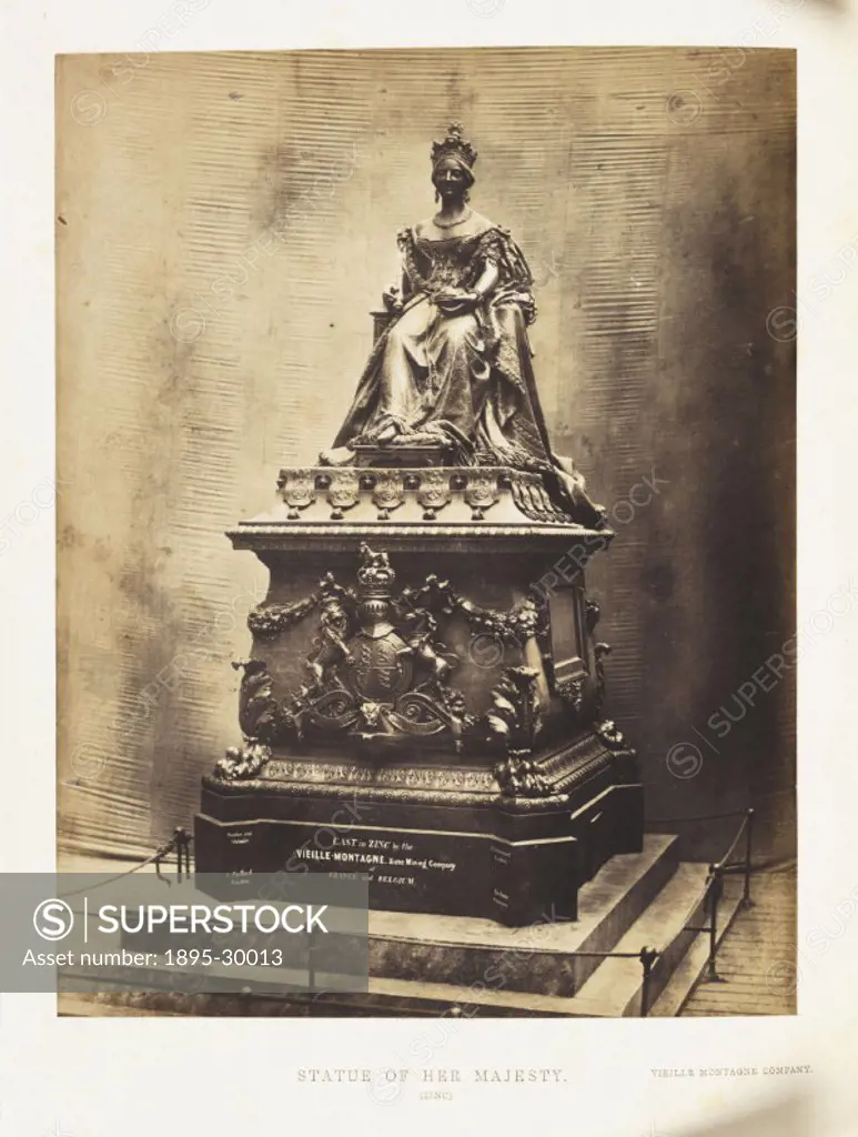 A photograph of a statue of Queen Victoria, cast in zinc by the Vieille-Montagne Zinc Mining Company and displayed in the Crystal Palace,  taken by Cl...