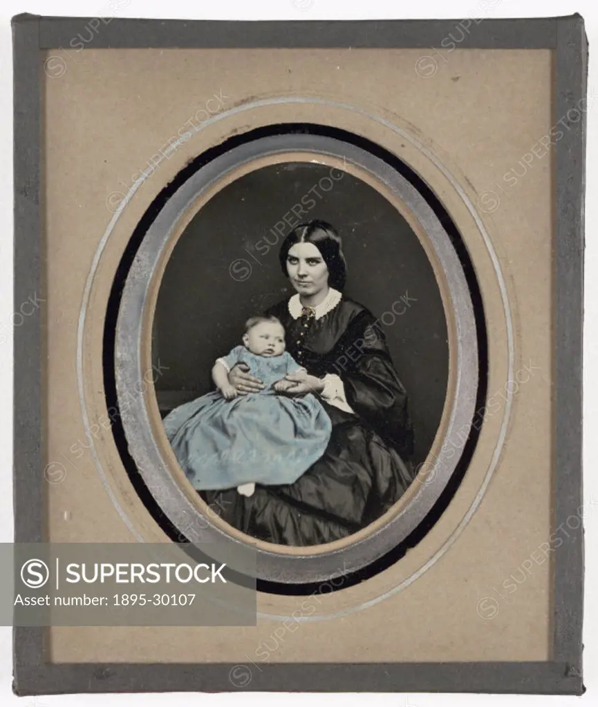 A hand-coloured collodion positive (ambrotype) of Mrs W. Morrison Brown Moffat and Maggie, her daughter, taken by James Bowman in 1860.  The collodion...