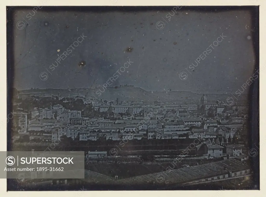 A daguerreotype view of Rome. This is one of a series of eight forming a panorama of the city, taken by Lorenzo Suscipi in 1841.  This daguerreotype w...