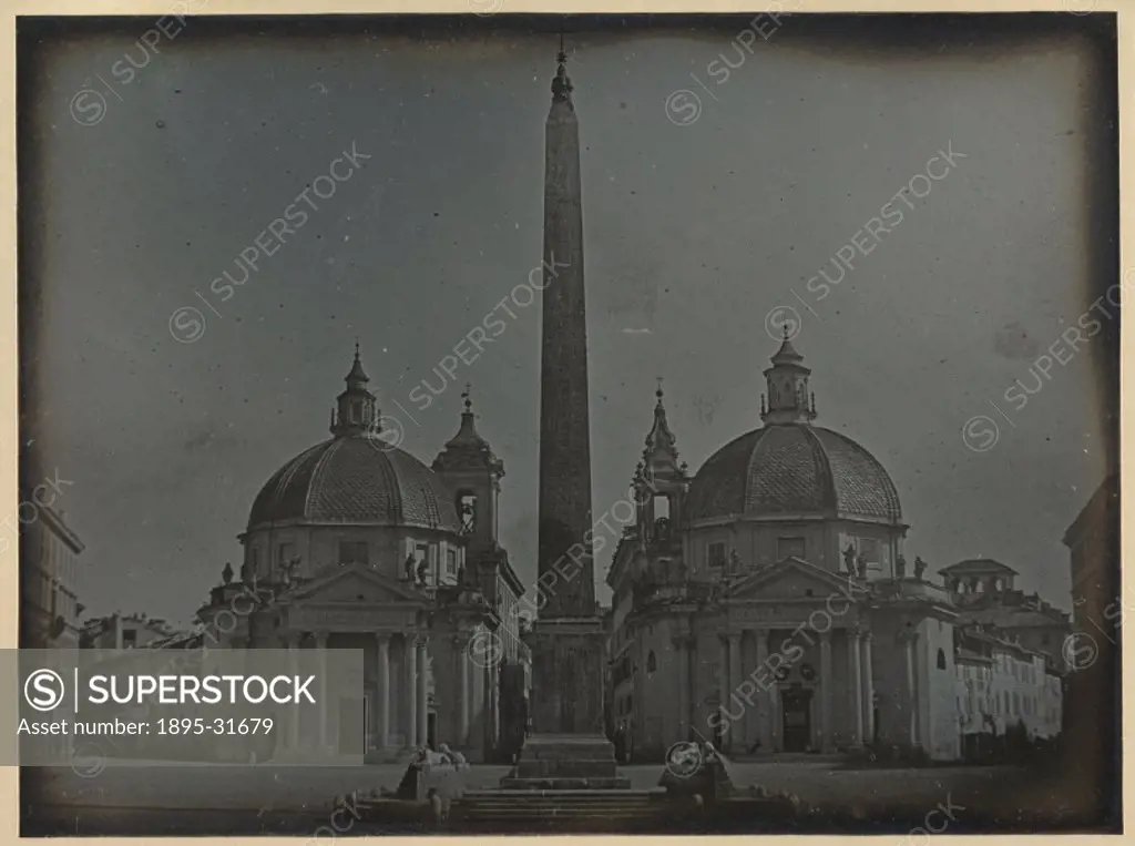 A daguerreotype of the Piazza del Popolo, Rome, taken by Lorenzo Suscipi in 1840.  The Piazza del Popolo was a popular meeting place and entry point i...