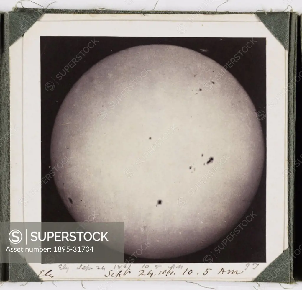 A photograph of the Sun, from a booklet by John Titterton  entitled ´Autographs of the Sun´, taken with the Heliautograph of Reverend William Selwyn o...