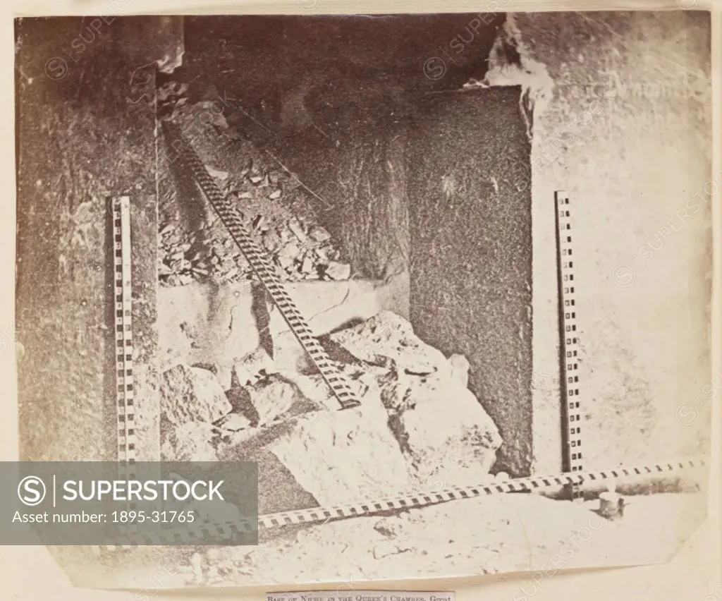 A photograph of a rubble-filled shaft in the Great Pyramid at Giza, Egypt, taken by Charles Piazzi Smyth (1819-1900) in 1865.  A number of shafts and ...