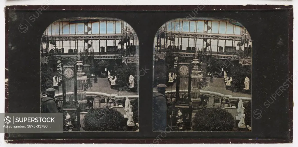 A stereoscopic daguerreotype of the interior of the Crystal Palace, Sydenham, London, taken by Henry Negretti (d. 1879) and Joseph Warren Zambra (d. 1...