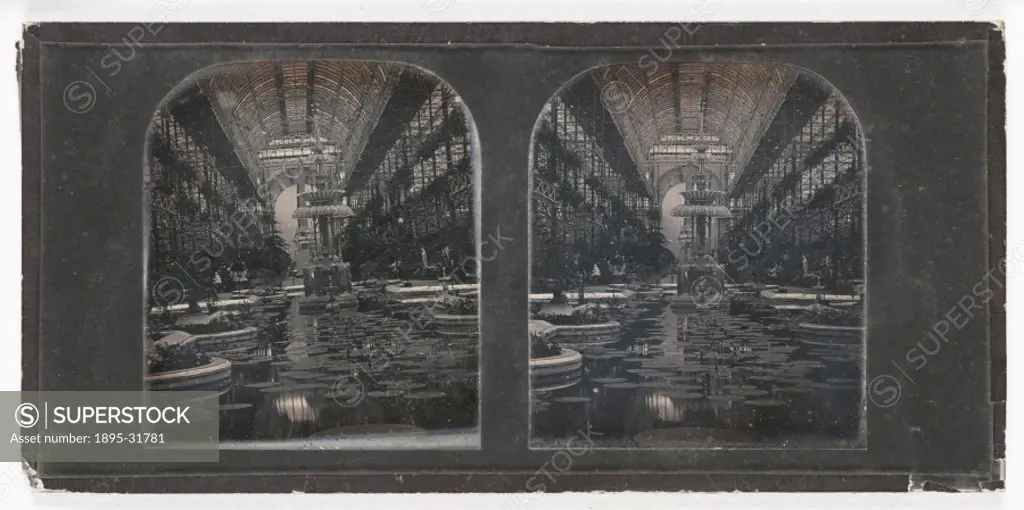 A stereoscopic daguerreotype showing the interior of  the Crystal Palace, Sydenham, taken by Henry Negretti (d. 1879) and Joseph Warren Zambra (d. 187...