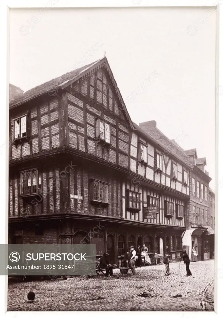 A photographic view of the houses and shops in Butcher´s Row, Shrewsbury, published by Francis Bedford & Co, in about 1880.  Francis Bedford (1816-189...