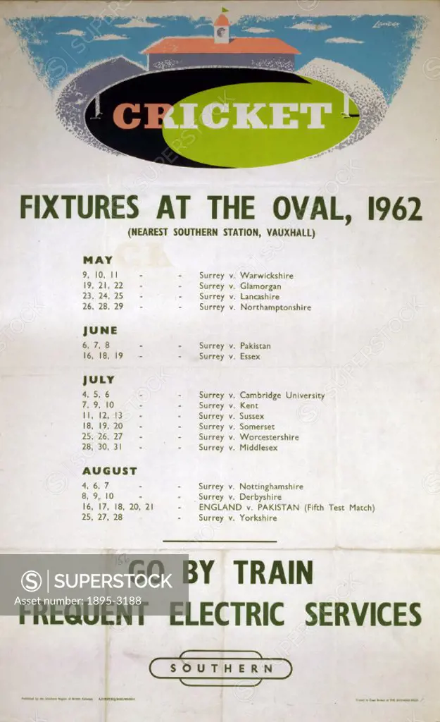 BR(SR) poster. ´Cricket - Fixtures at The Oval´ 1962 by Lander.