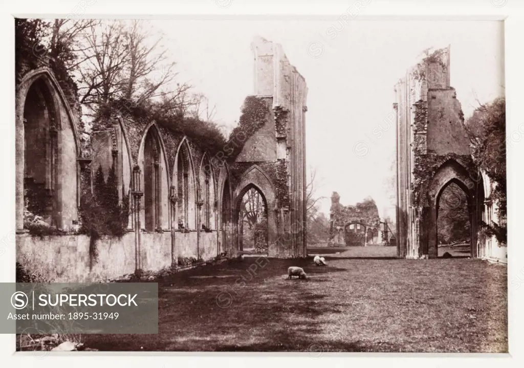 A photographic view of the ruins of Glastonbury Abbey taken from the east, published by Francis Bedford & Co, in about 1880.  The Abbey dates from the...