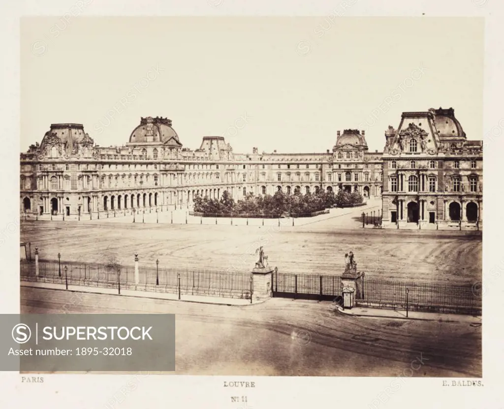 A photograph of the Louvre, Paris, taken by Edouard-Denis Baldus (1813-1882) in about 1865. Previously a palace but established as a public museum in ...