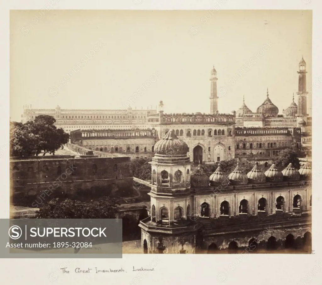 A photograph of the Great Imambara (the tomb of a Shi´ite Muslim holy man), in Lucknow, India, taken by Samuel Bourne (1834-1912), in about 1865.  In ...