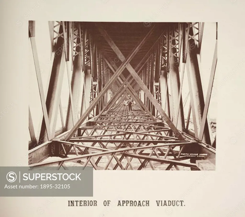 A photograph of the interior of the approach viaduct to the Forth Railway Bridge, Scotland, taken by an unknown photographer in 1888.   This image is ...