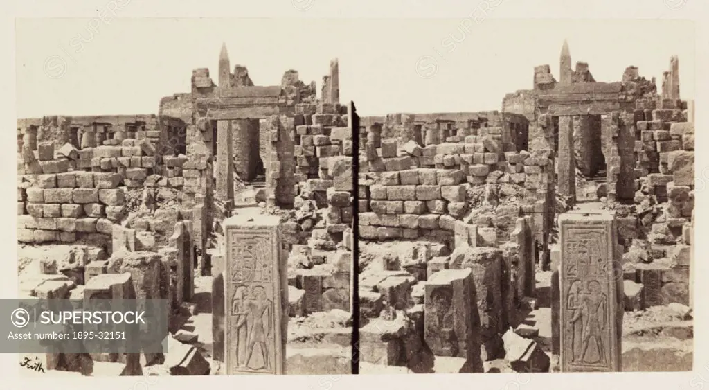 A stereoscopic photograph of  the central avenue at the Temple of Karnak in Thebes, Egypt, taken in 1859 by Francis Frith (1822-1898). This image is f...