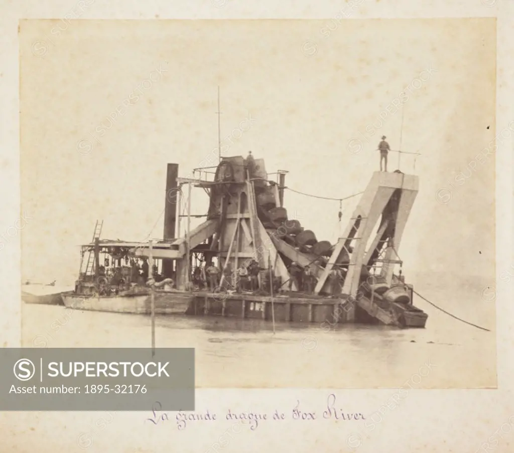 A photograph of a dredger employed in the construction of the Panama Canal, taken by an unknown photographer in about 1885. This photograph is from an...