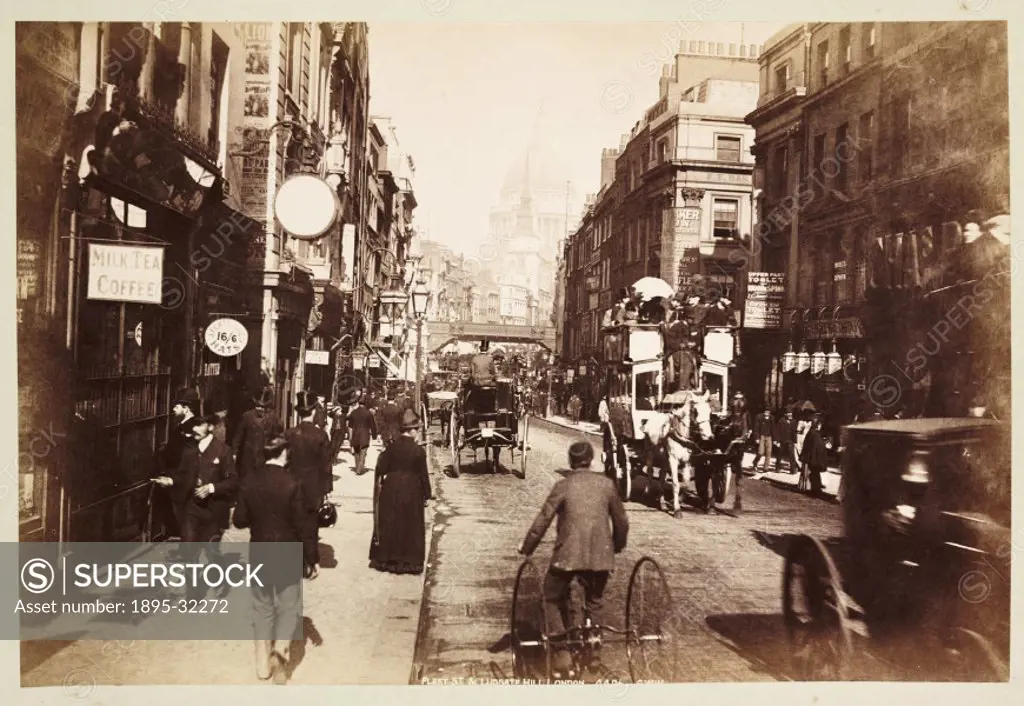 A photograph of Fleet Street and Ludgate Circus in London, published by George Washington Wilson 1823-1893 in about 1890.  This photograph is from a...