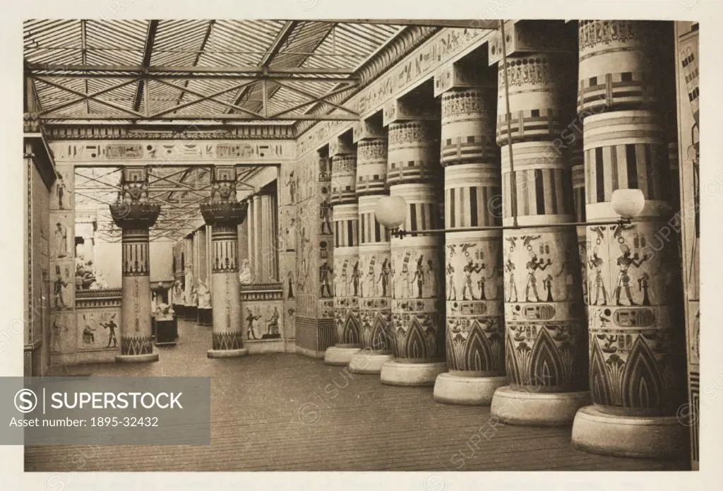 Interior view showing replica Ancient Egyptian pillars. The Crystal Palace was built to house the ´Great Exhibition of the Works of the Industry of al...