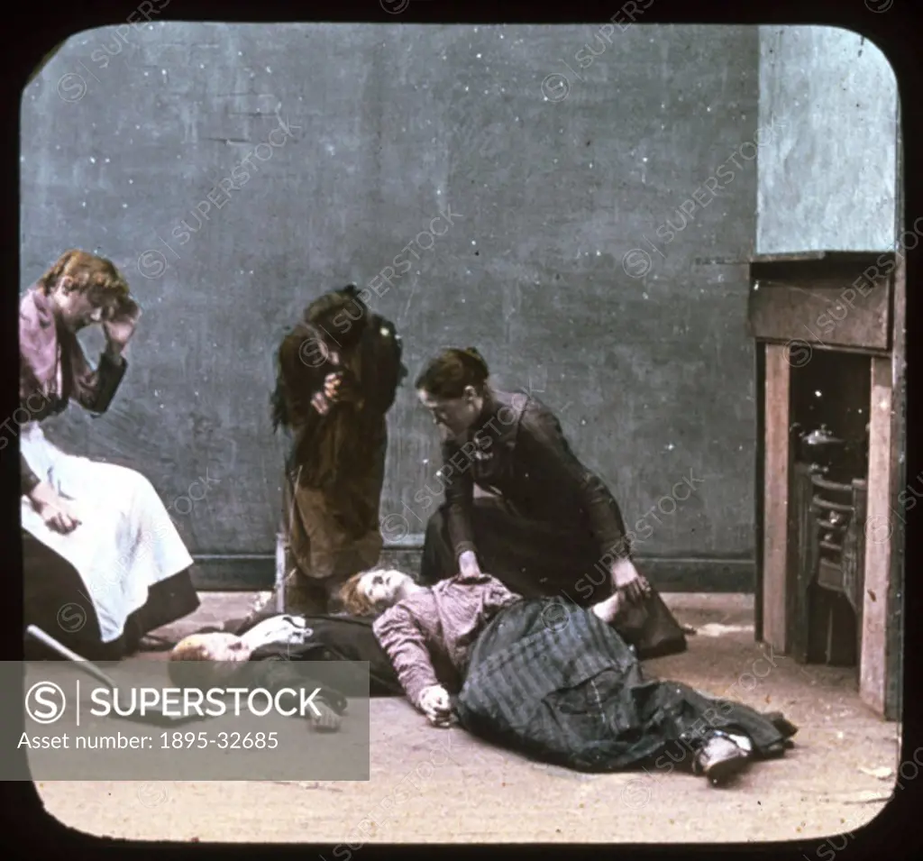 Victorian magic lantern slide - The Story of A Crime’, a  moral tale of a woman, Margaret Bell, who is driven to drink, prison, and ultimately her d...