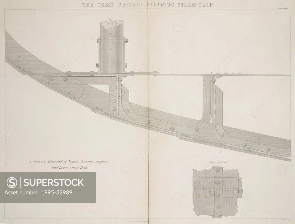 Section at after end of Vessel showing sleepers and lower cargo deck. The SS ´Great Britain´ was the first screw-propelled vessel to cross the Atlanti...
