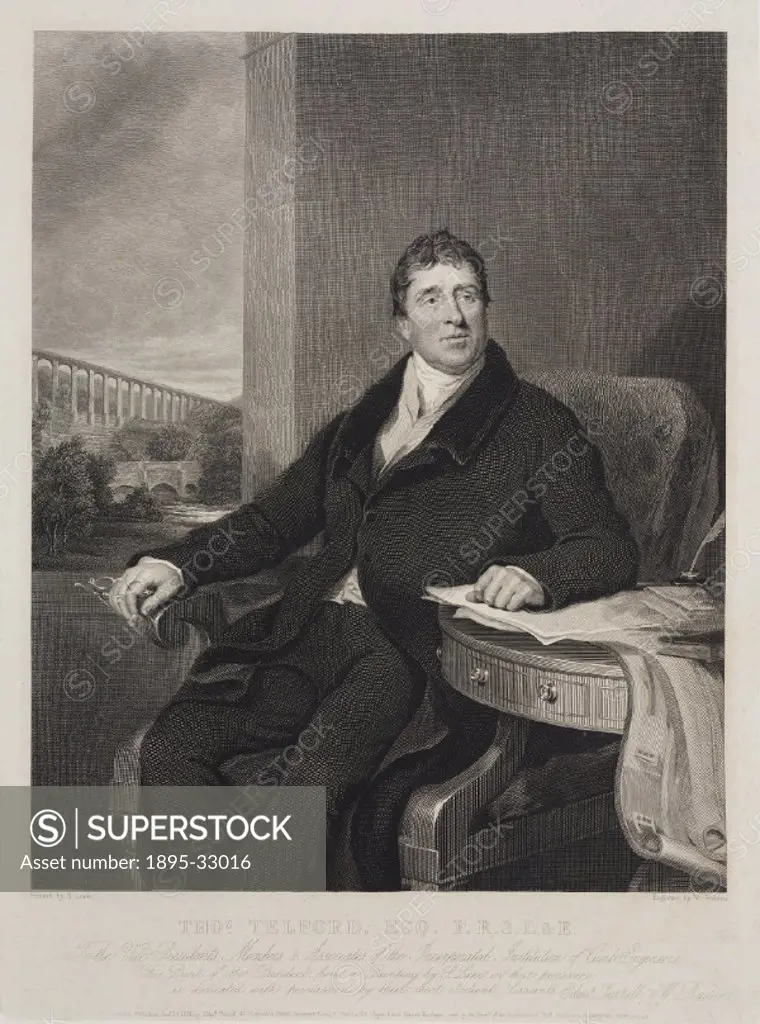 Portrait of Telford (1757-1834) who was responsible for some of the finest feats of civil engineering in the early 19th century. His Caledonian Canal ...