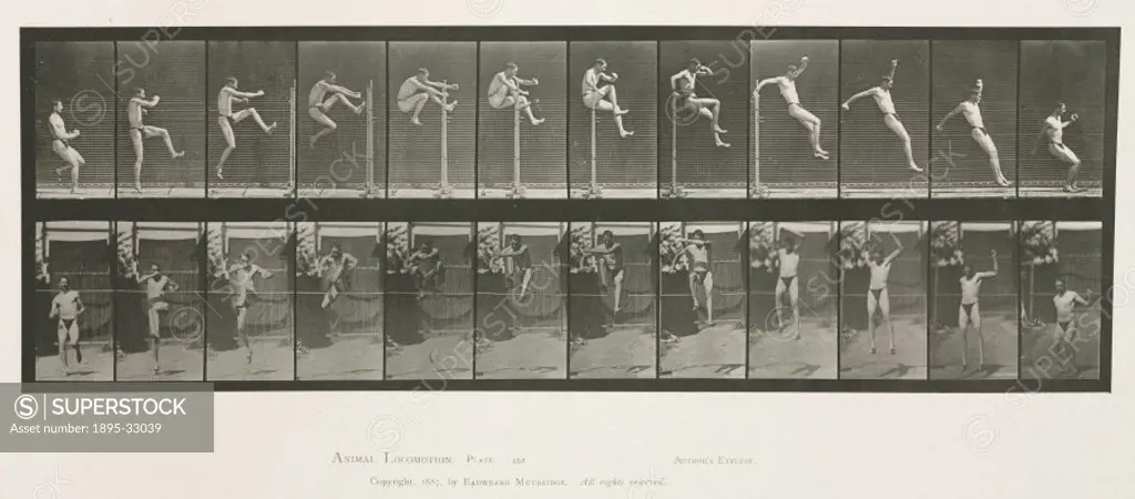 Time-lapse photographs of a man jumping, 1872-1885.Photograph by Edweard James Muybridge (1830-1904), British-American photographer and pioneer of ani...