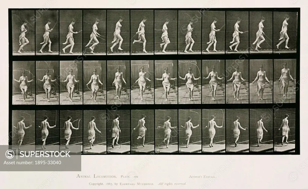 Time-lapse photographs of a woman skipping, 1872-1885.Photograph by Edweard James Muybridge (1830-1904), British-American photographer and pioneer of ...