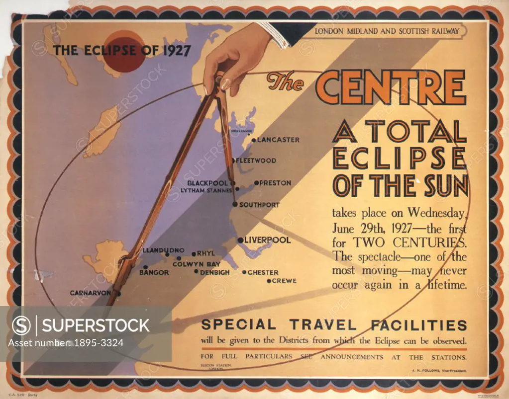 Poster produced for London, Midland & Scottish Railway (LMS) to promote the special travel facilities laid on at the best viewing points along the wes...