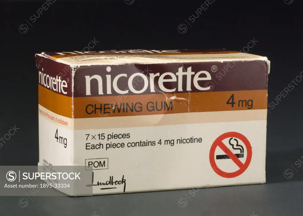 Nicotine chewing gum manufactured by Lundbeck, used as an aid to give up smoking. Measures to help smokers break the habit included the widespread pro...
